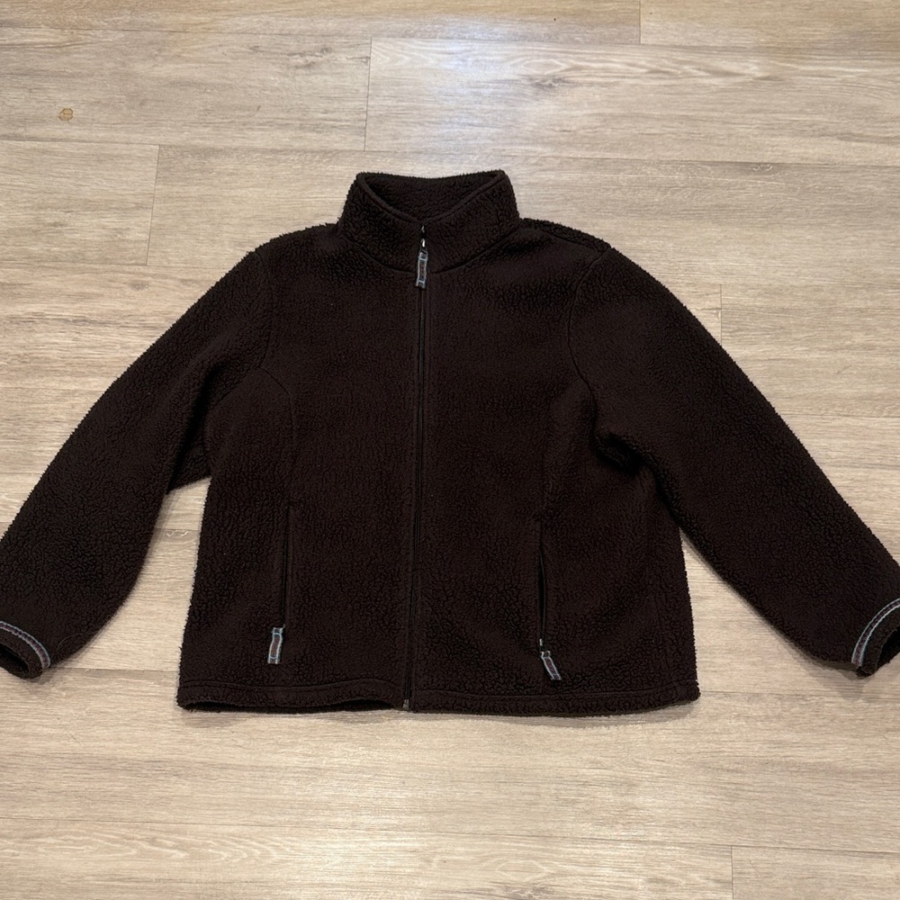 LL Bean Sherpa Fleece Zip Up Jacket Brown